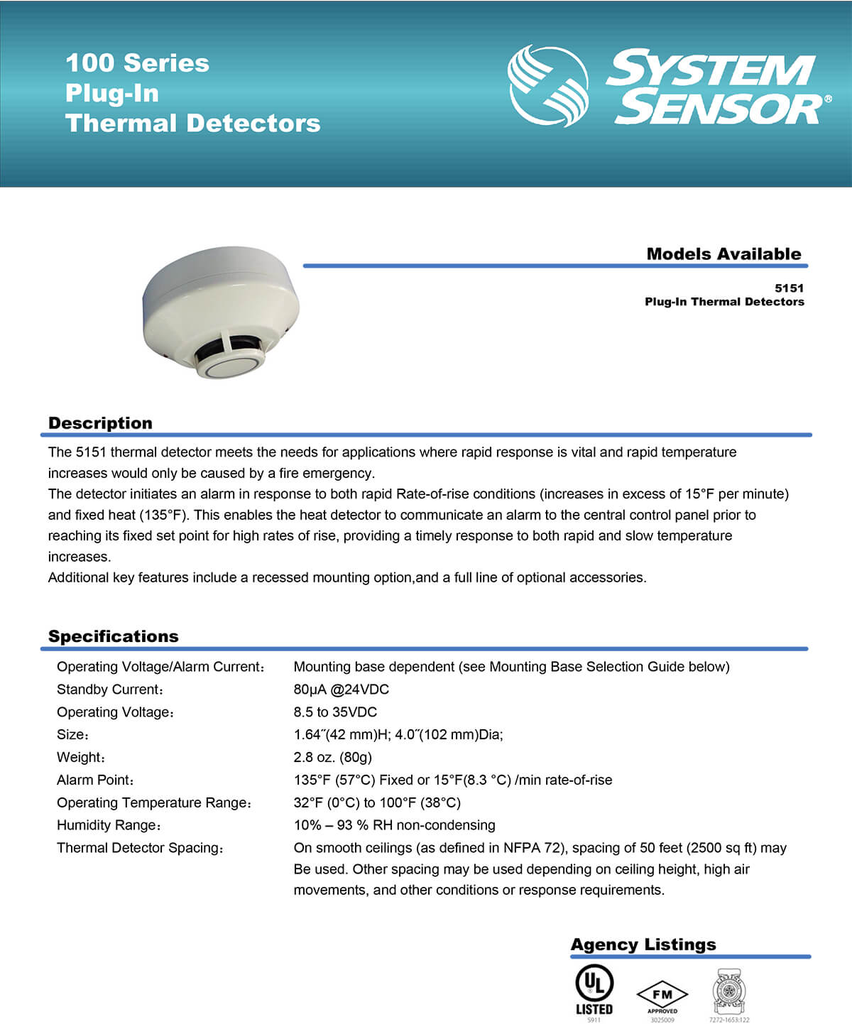 Plug-In Thermal Detectors 100 Series