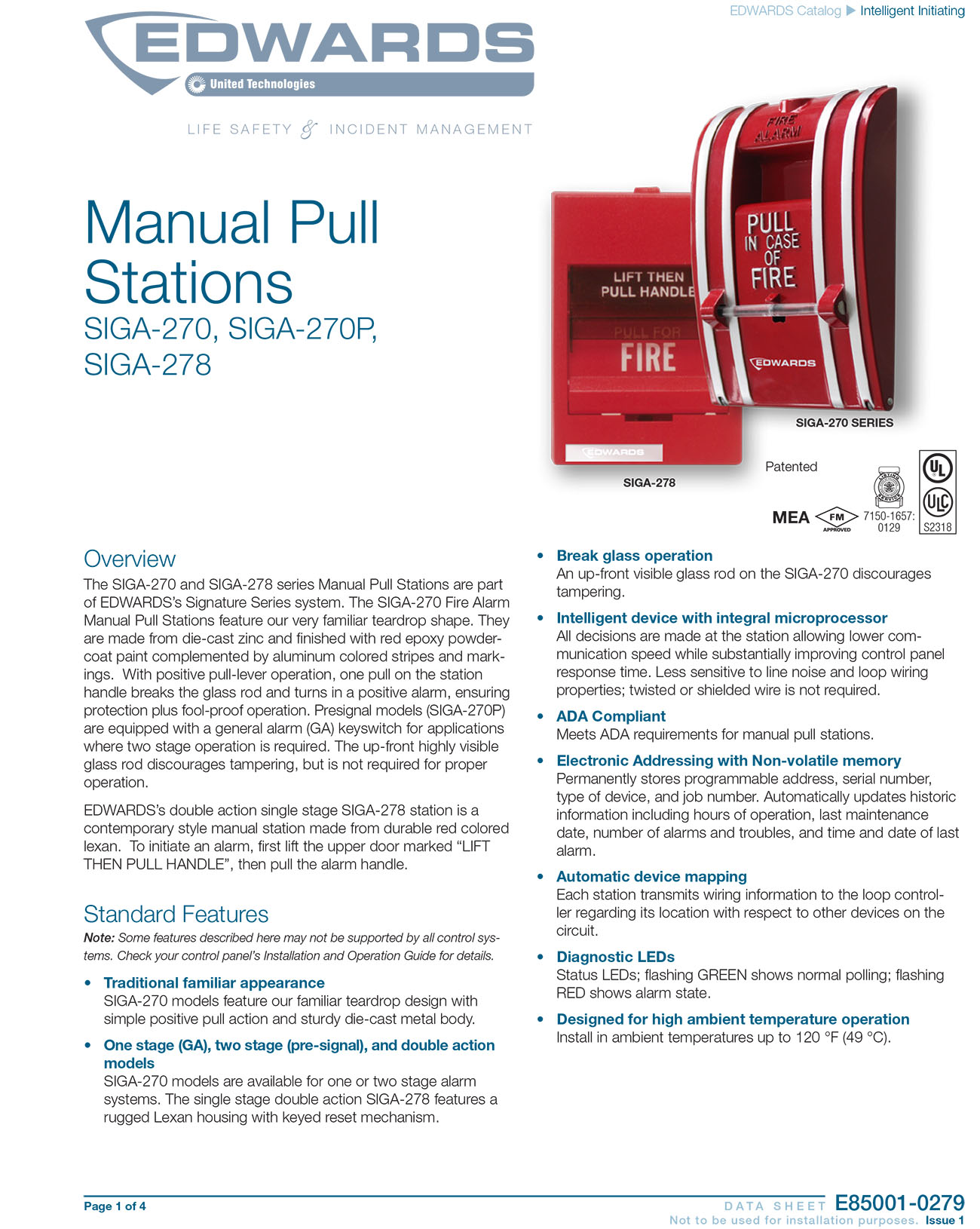 Manual Pull Stations SIGA-270, 270P, 278