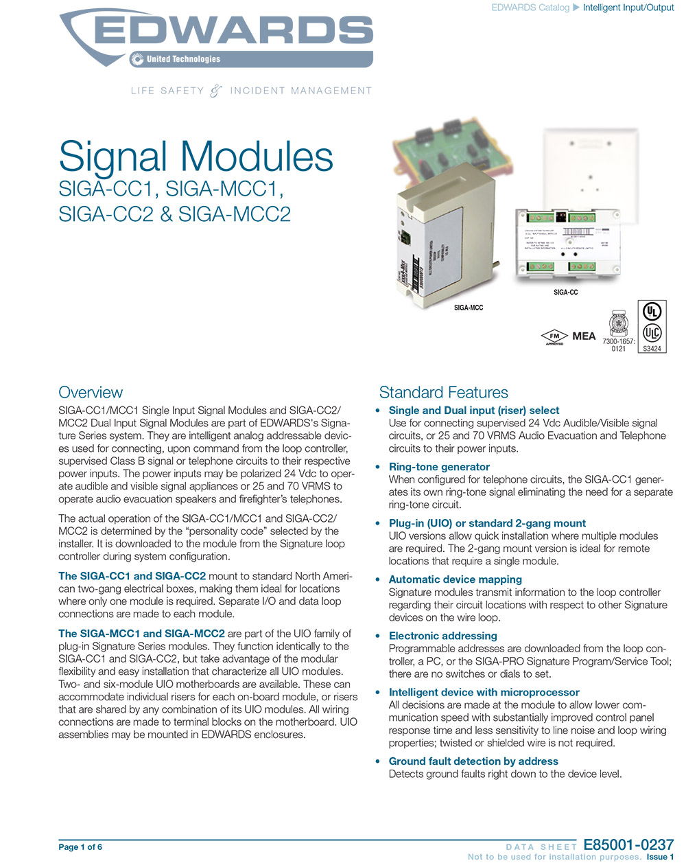 Signal Modules SIGA-CC1/MCC1/CC2/MCC2