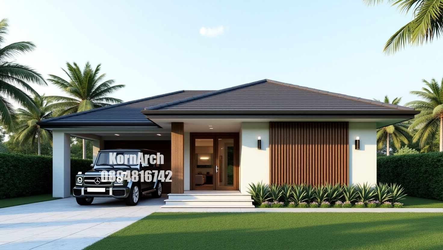 รับออกแบบบ้านชั้นเดียว แบบบ้านทรอปิคอล