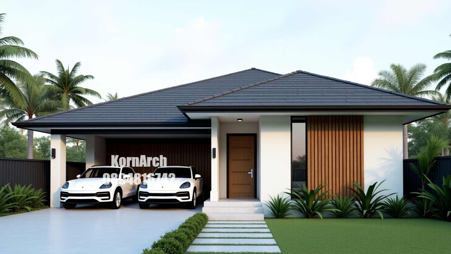 รับออกแบบบ้านชั้นเดียว แบบบ้านทรอปิคอล