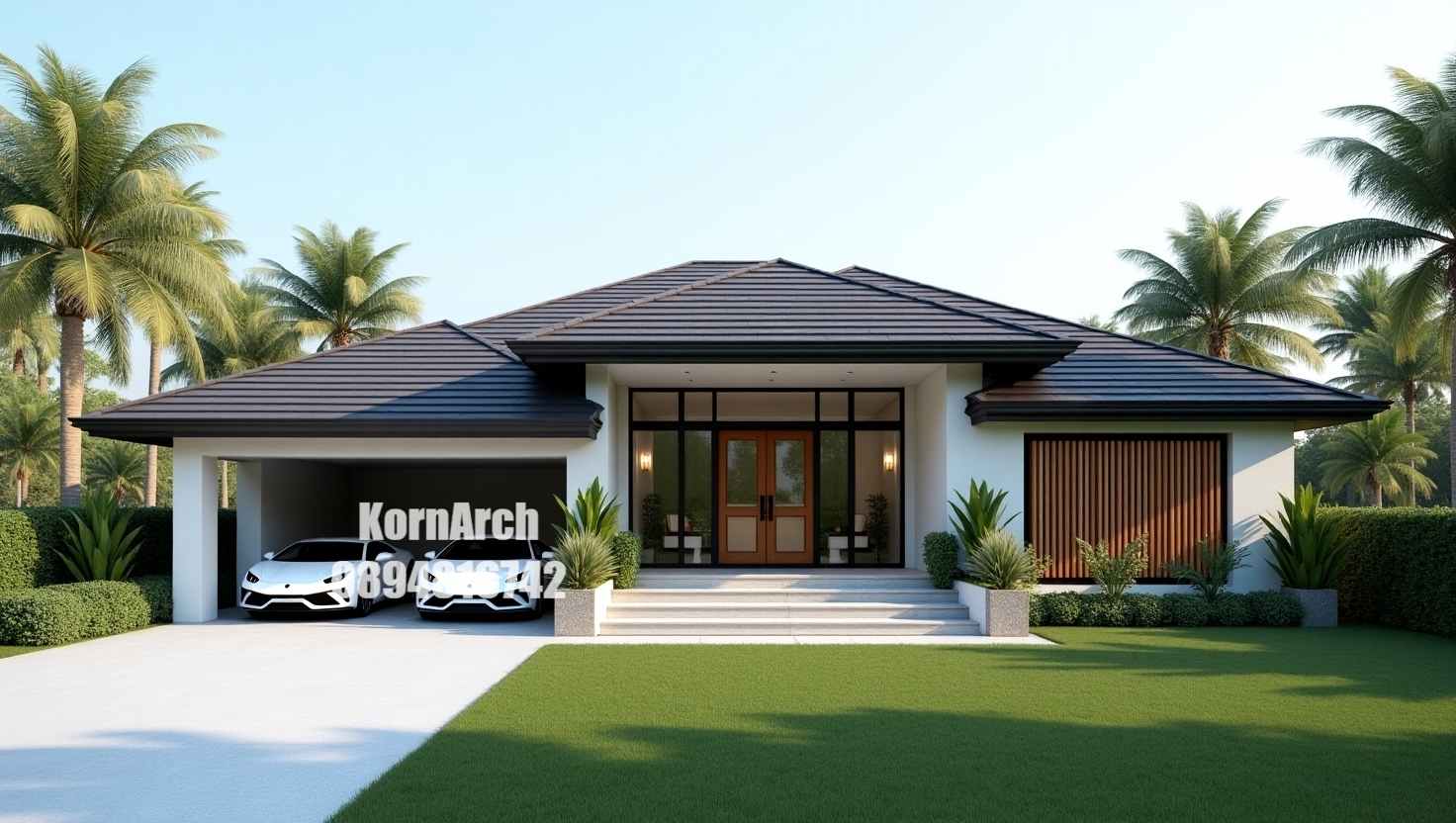 รับออกแบบบ้านชั้นเดียว แบบบ้านทรอปิคอล