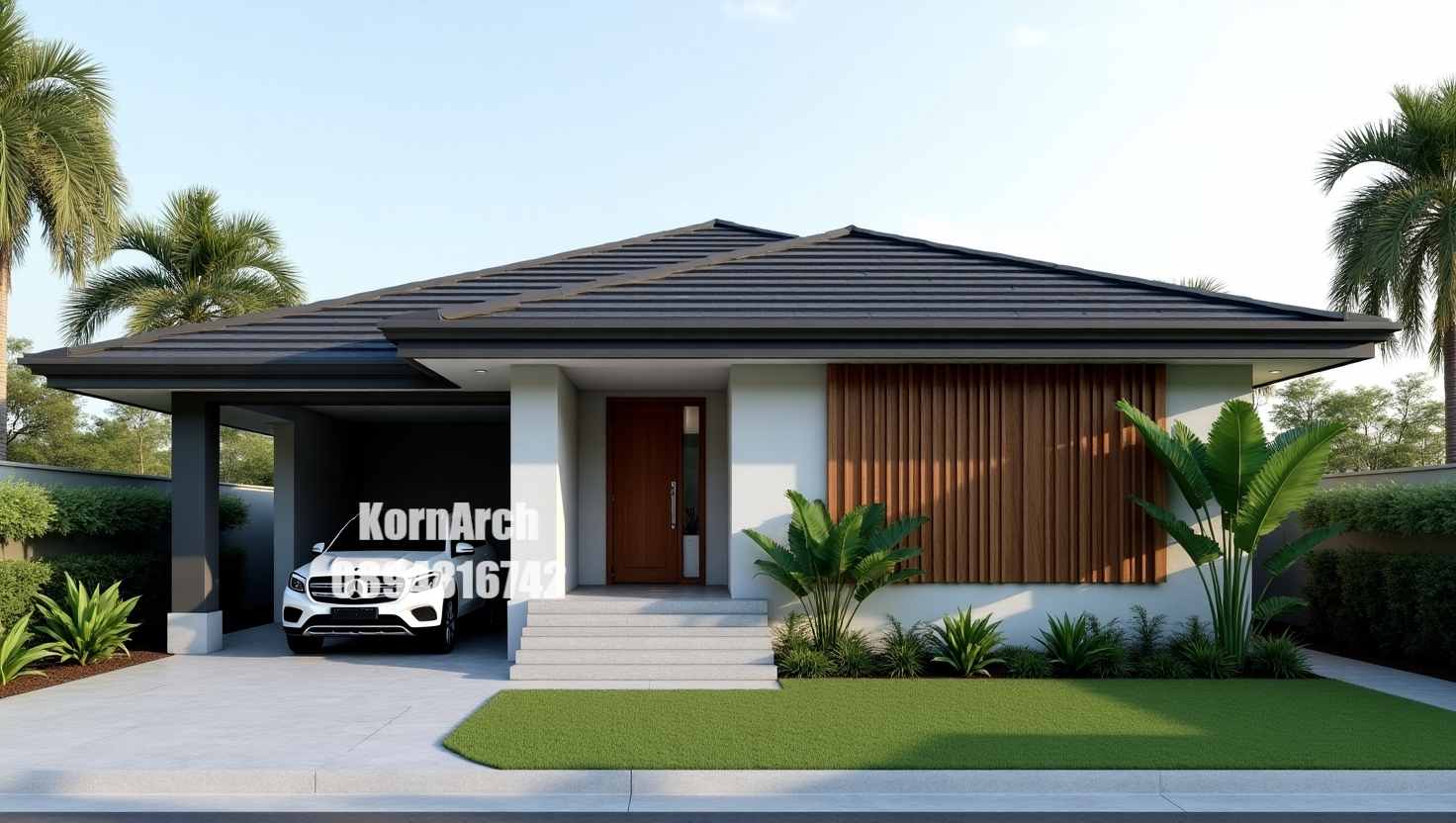 รับออกแบบบ้านชั้นเดียว แบบบ้านทรอปิคอล