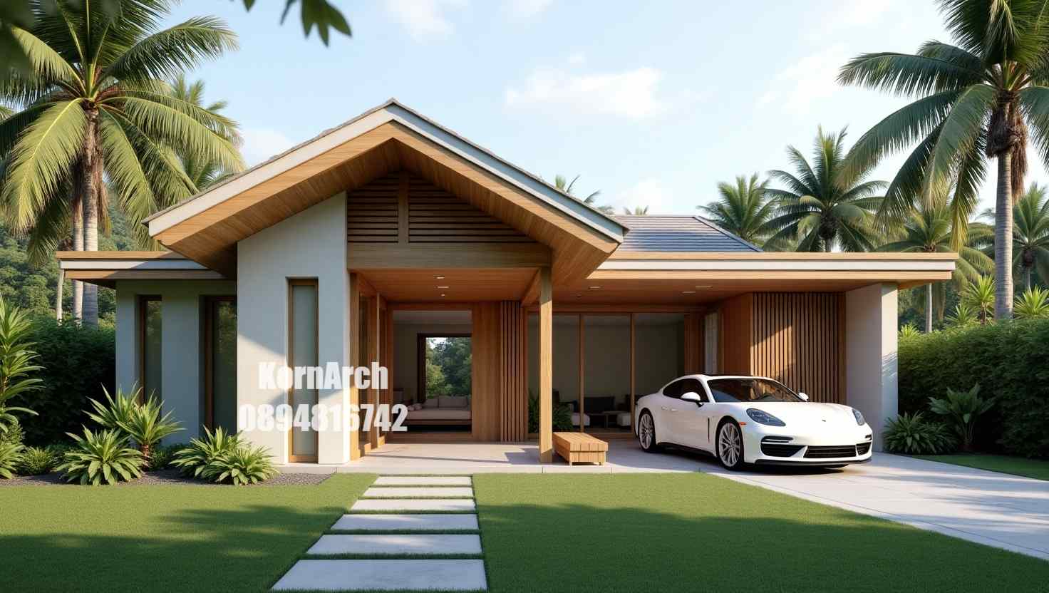 รับออกแบบบ้านชั้นเดียว แบบบ้านทรอปิคอล