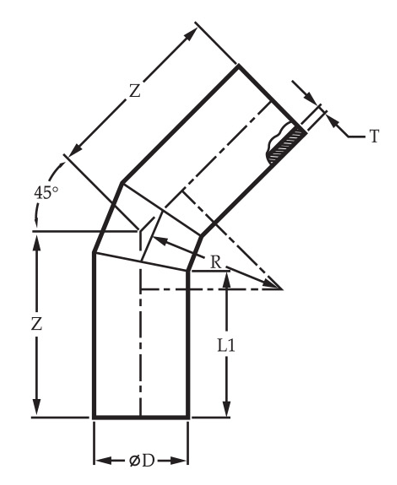 <b>ข้อต่อแบบเชื่อม ข้องอ 30°</b> (Segmented / Fabricated Butt-Fusion Elbow 30°)
