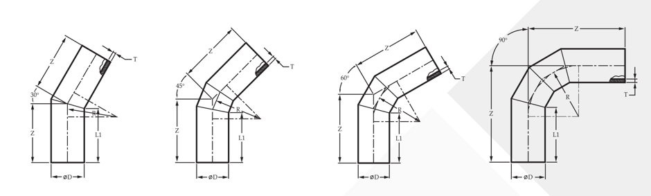 <b>ข้อต่อแบบเชื่อม ข้องอ 90°</b> (Welded/Butt-Fusion 90° Elbow)