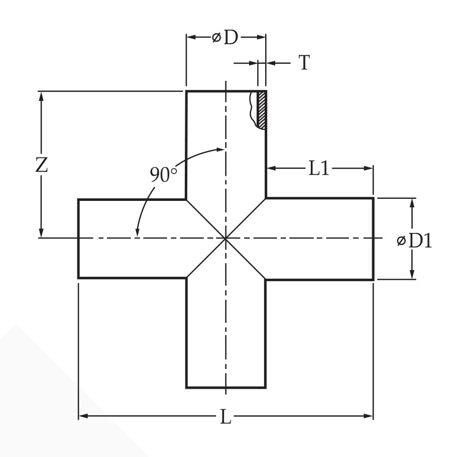 <b>ข้อต่อแบบเชื่อมสี่ทาง</b> (Butt Weld Cross)
