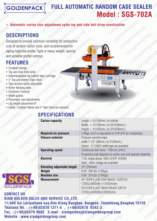 FULL AUTOMATIC RANDOM CASE SEALER MODEL : SGS-702A