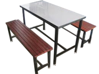 โต๊ะโรงอาหารหน้าโฟเมก้าขาว ม้านั่งไม้ระแนง