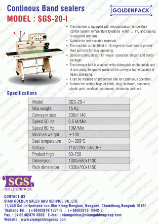 CONTINUOUS BAND SEALERS STANDARD TYPE SGS 20 I