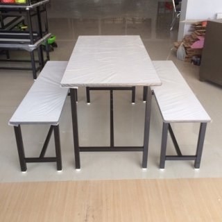 ชุดโต๊ะโรงอาหาร หน้าโฟเมก้าขาว พร้อมเก้าอี้ยาว