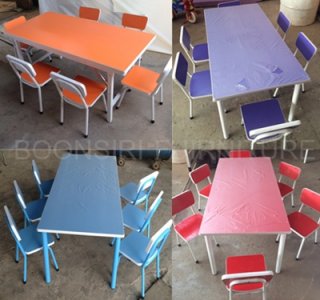 ชุดโต๊ะอนุบาล 6 เหลี่ยม ลามิเนตสีสัน