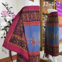 ผ้าไหม ทอยกดอก มัดหมี่ ยกพริกไทย มัดลายนกยูง พื้นฟ้า หน้านาง ชายครุย