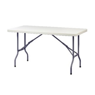 โต๊ะพับพลาสติกไฟเบอร์สีขาว HDPE ขาเหล็กพับเก็บได้