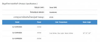 โคมฟลัดไลท์ LED 200W รุ่น SL-FLMP X Series