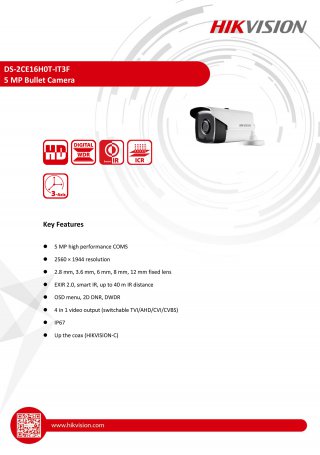 กล้องวงจรปิด CCTV HIKVISION DS-2CE16H0T-IT3F