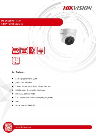 กล้องวงจรปิด CCTV HIKVISION DS-2CE56H0T-IT3F