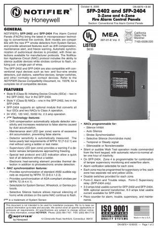 2-Zone Fire Alarm Control Panels SFP-2402