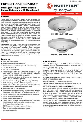 Plug-In Photoelectric Smoke Detector FSP-851