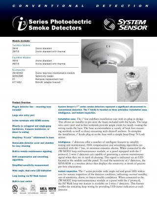 i3 Series Photoelectric Smoke Detectors