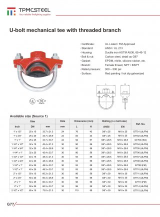 MECH U Bolt Mechanical Tee Size 1 1/2