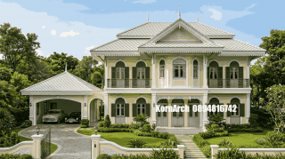 รับออกแบบเขียนแบบบ้านสไตล์ไทยโคโลเนียล