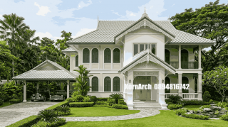 รับออกแบบเขียนแบบบ้านสไตล์ไทยโคโลเนียล